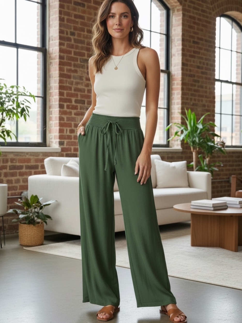 NWT Kingston Grey green boho soft crinkle pants lg